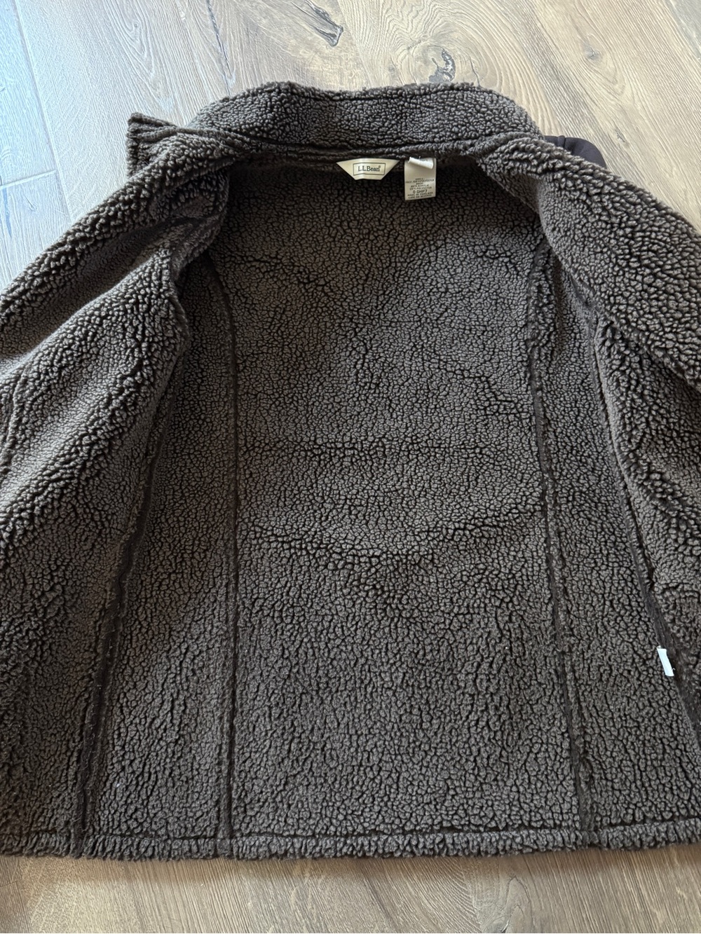 L.L. Bean Chocolate Brown Faux Suede Sherpa Shearling Coat - Picture 6 of 10